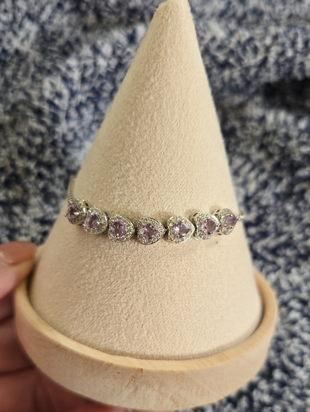 Silver Toned Lavender Cubic Zirconia Heart Bracelet